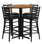 30in Round Bar Height Natural Laminate Dining Table Set with 4 bar stool chairs OF1HDBF1023-GG