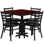 36 inch Square Mahogany Laminate Dining Table Set with 4 black chairs OF1HDBF1014-GG