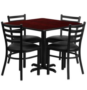 36 inch Square Mahogany Laminate Dining Table Set with 4 black chairs OF1HDBF1014-GG